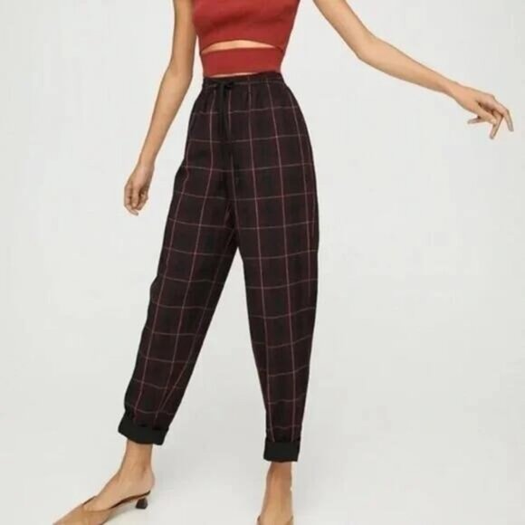WILFRED Aritzia Soleste Plaid Drawstring High Rise Pull-On Pant Sz XS - Picture 3 of 9